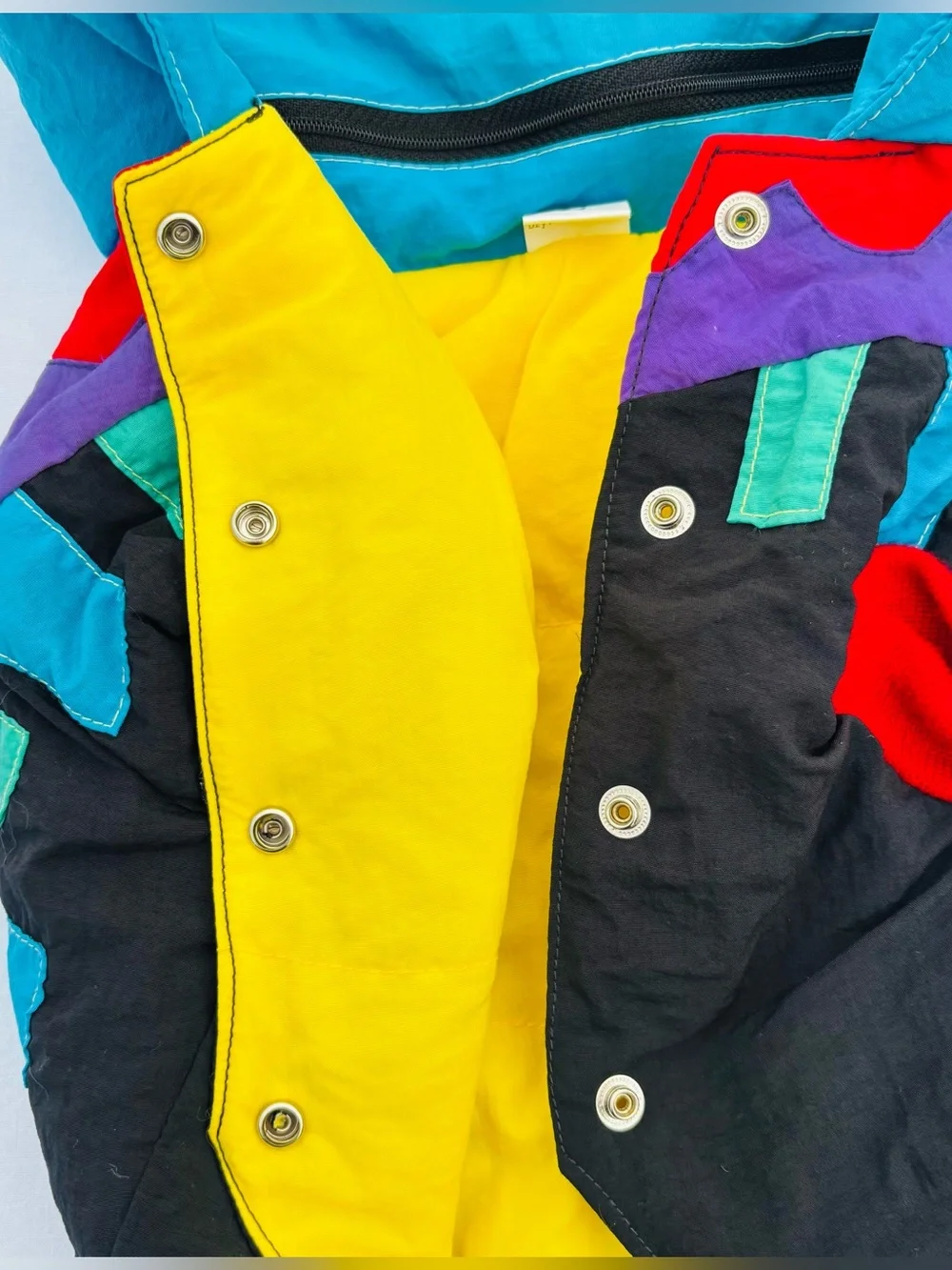 Vtg Pet Puffer Jacket L Dog Ski Coat Hooded 90s Retro Neon Geometric Colorblock